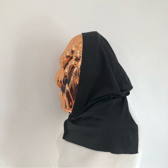 Halloween Scary Jack-O-Lantern Mask Metallic Orange Pumpkin Skull Hodded Costume - Picture 7 of 7